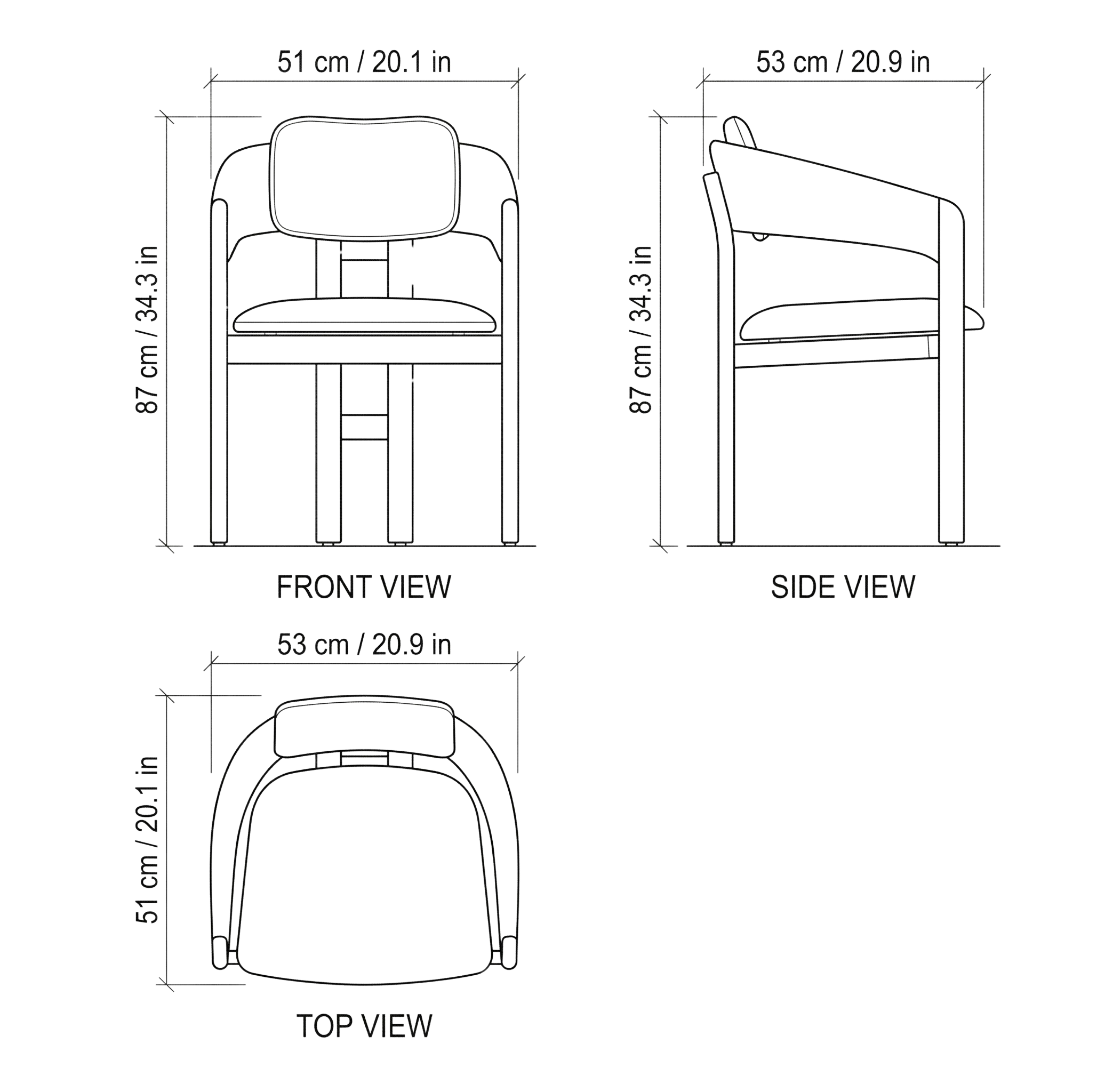 Valentino Modern Dining Chair dimensions