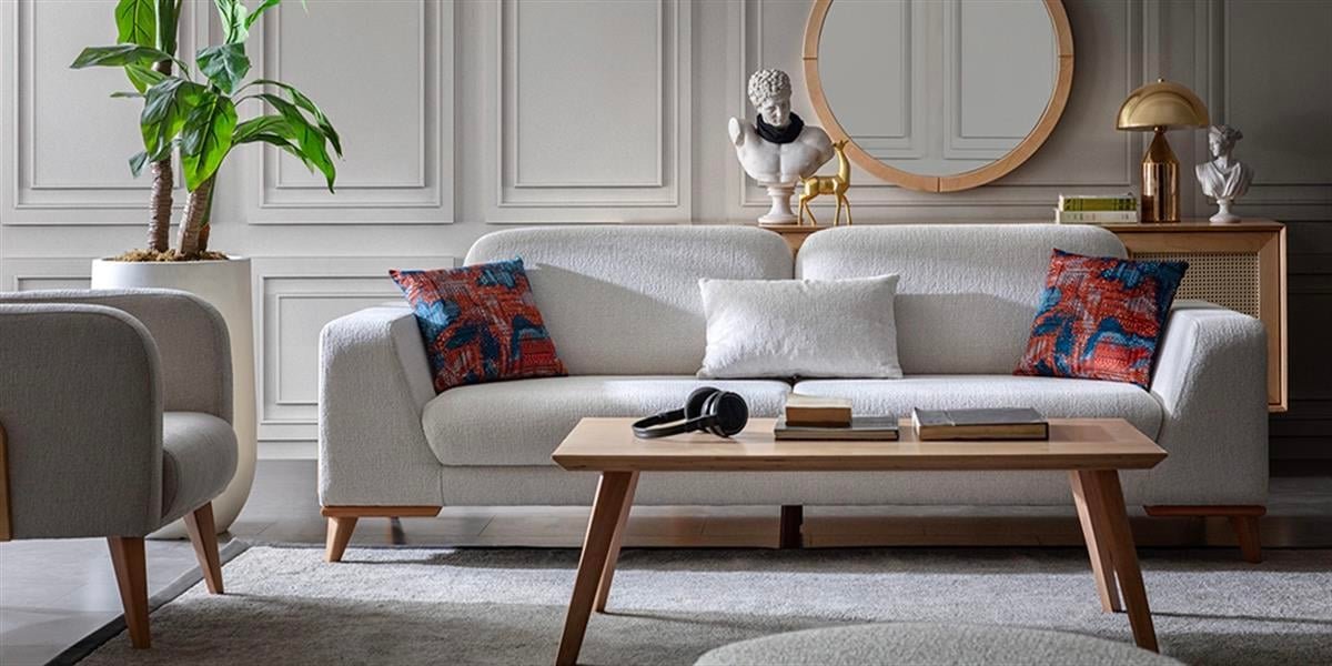 Valeria Sofa Set 3+3+1 – white sofa front view | Ferozzi