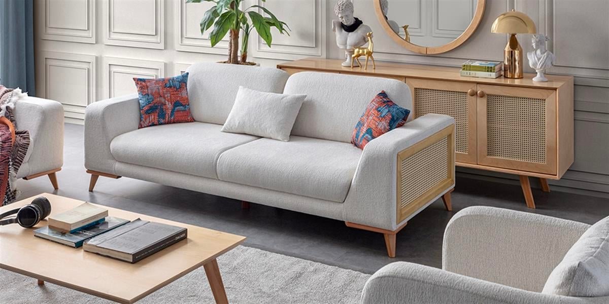 Valeria Sofa Set 3+3+1 – sofa cane arm detail view | Ferozzi
