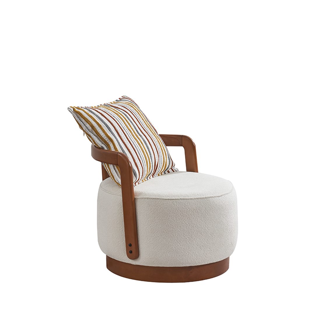 Vision light cream armchair with curved wood frame – Ferozzi