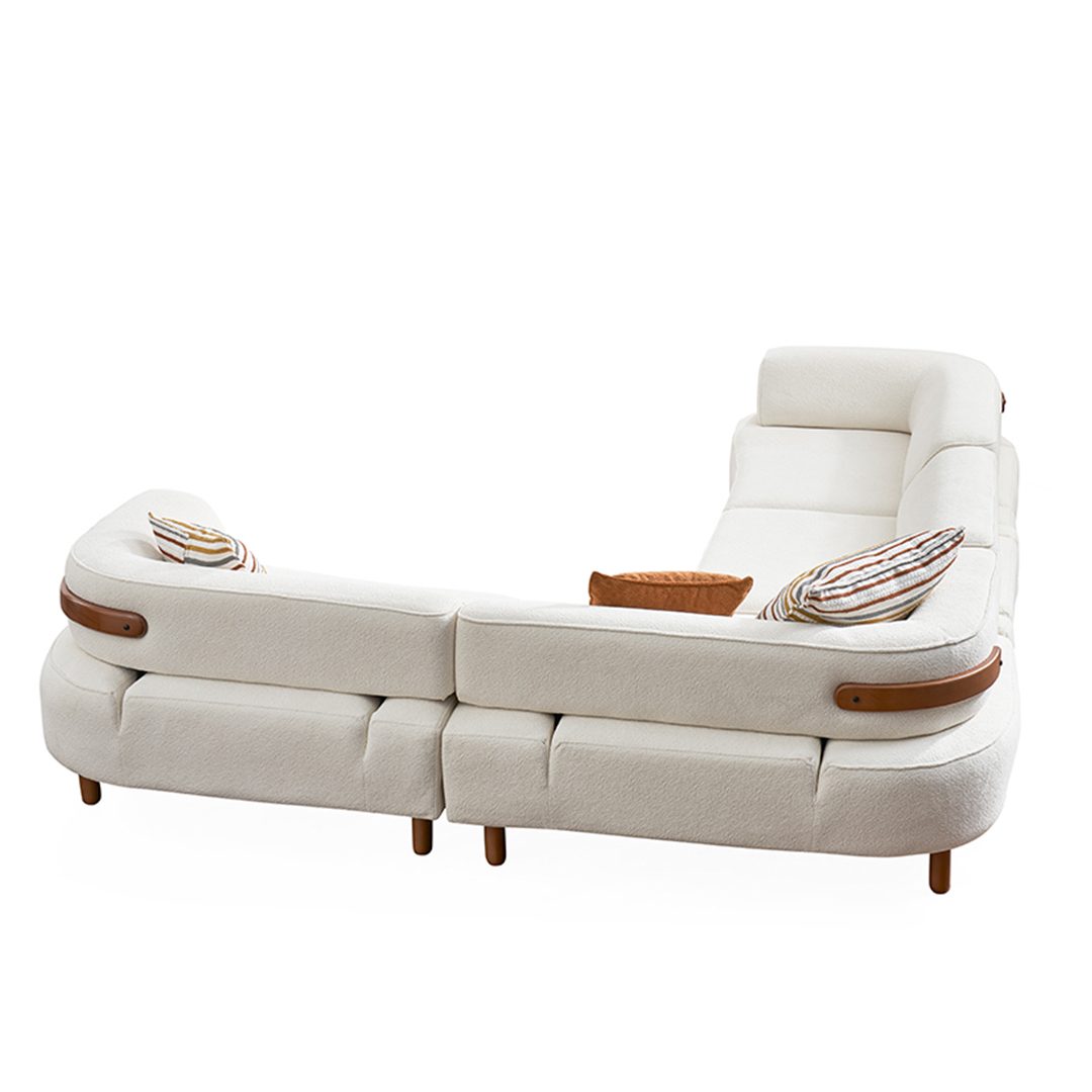 Vision light cream sectional side view with wood accents – Ferozzi