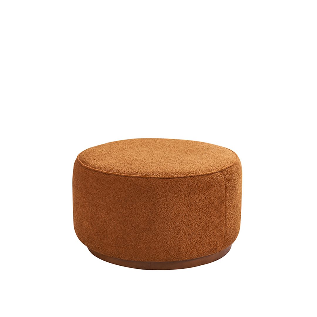 Vision round upholstered ottoman in rust orange – Ferozzi