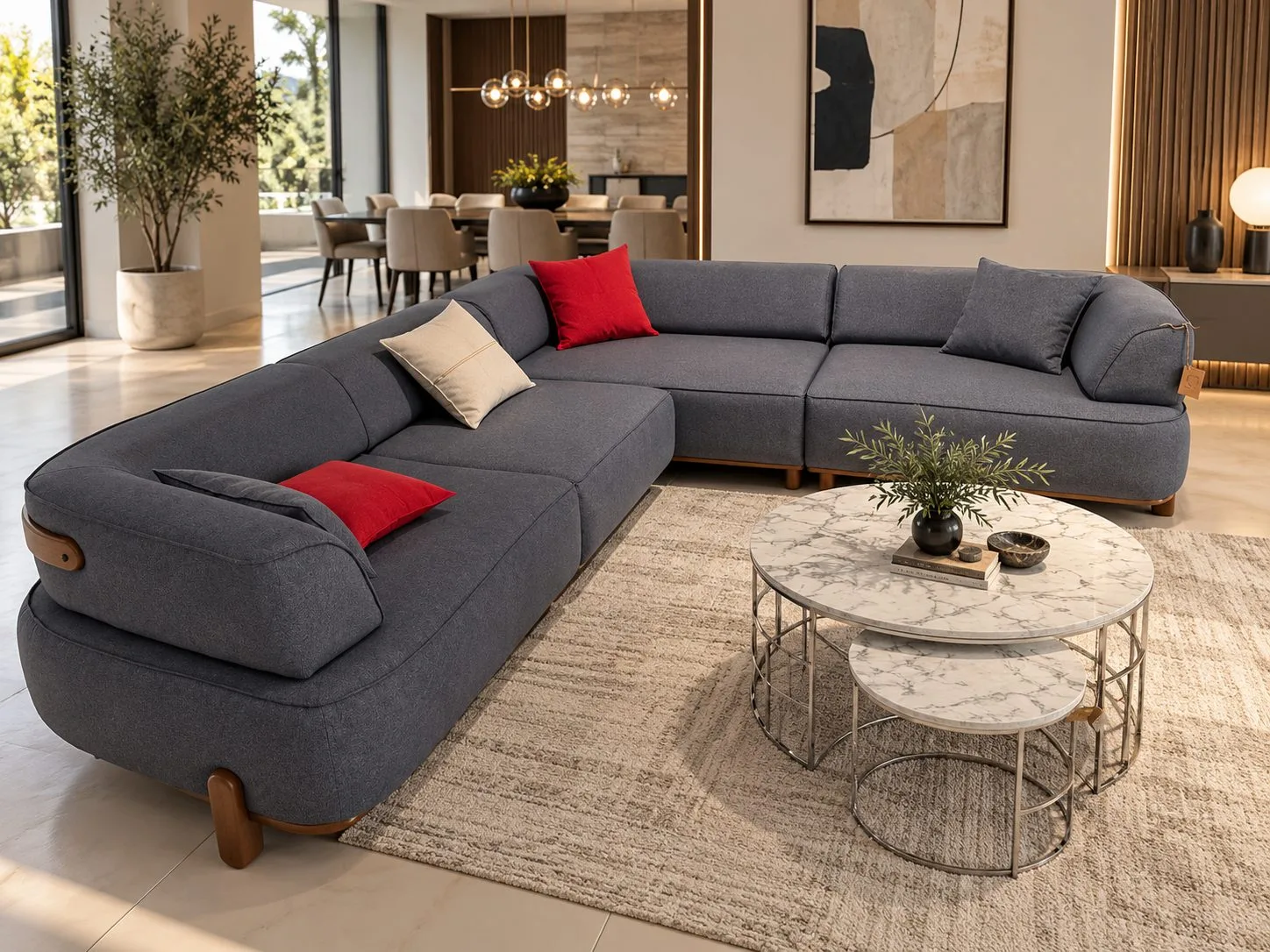 Vision corner sectional in blue gray in a luxury living room – Ferozzi Atlanta