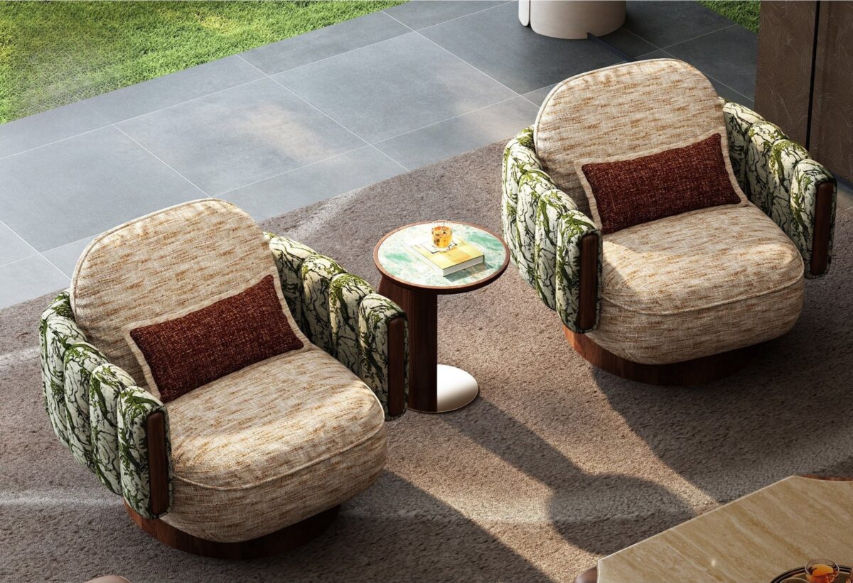 Ferozzi Willow Swivel Lounge Chair, 2027 Collection with walnut details