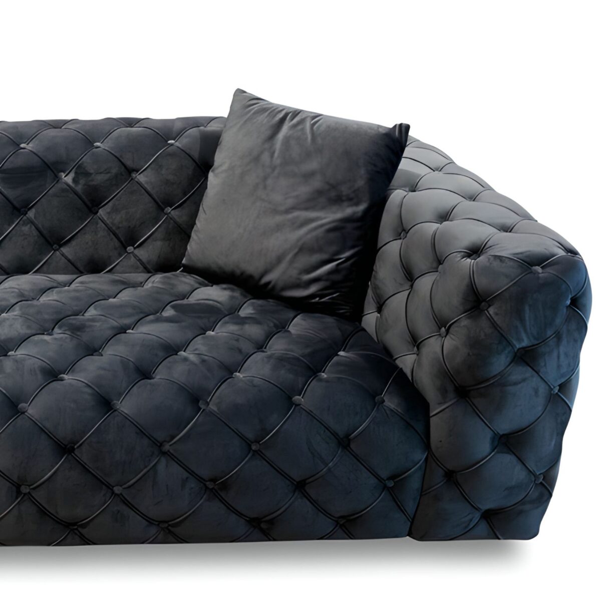 Zeuss Anthracite velvet sofa hand-tufted detail close-up – Ferozzi